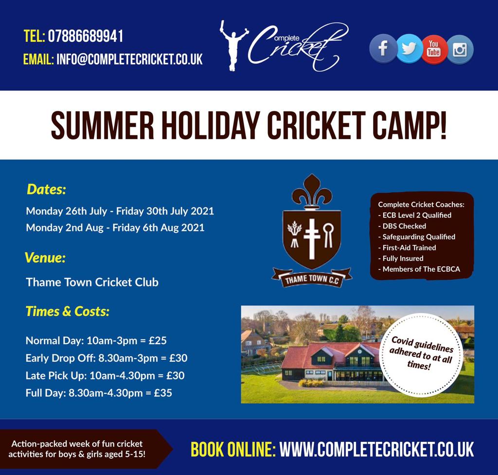Summer Holiday Cricket Camp 2021! Thame Town Cricket Club